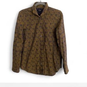 KAL RIEMAN MUSTARD GOLD NAVY PAISLEY PRINT LONG SLEEVE BUTTON DOWN BLOUSE SMALL